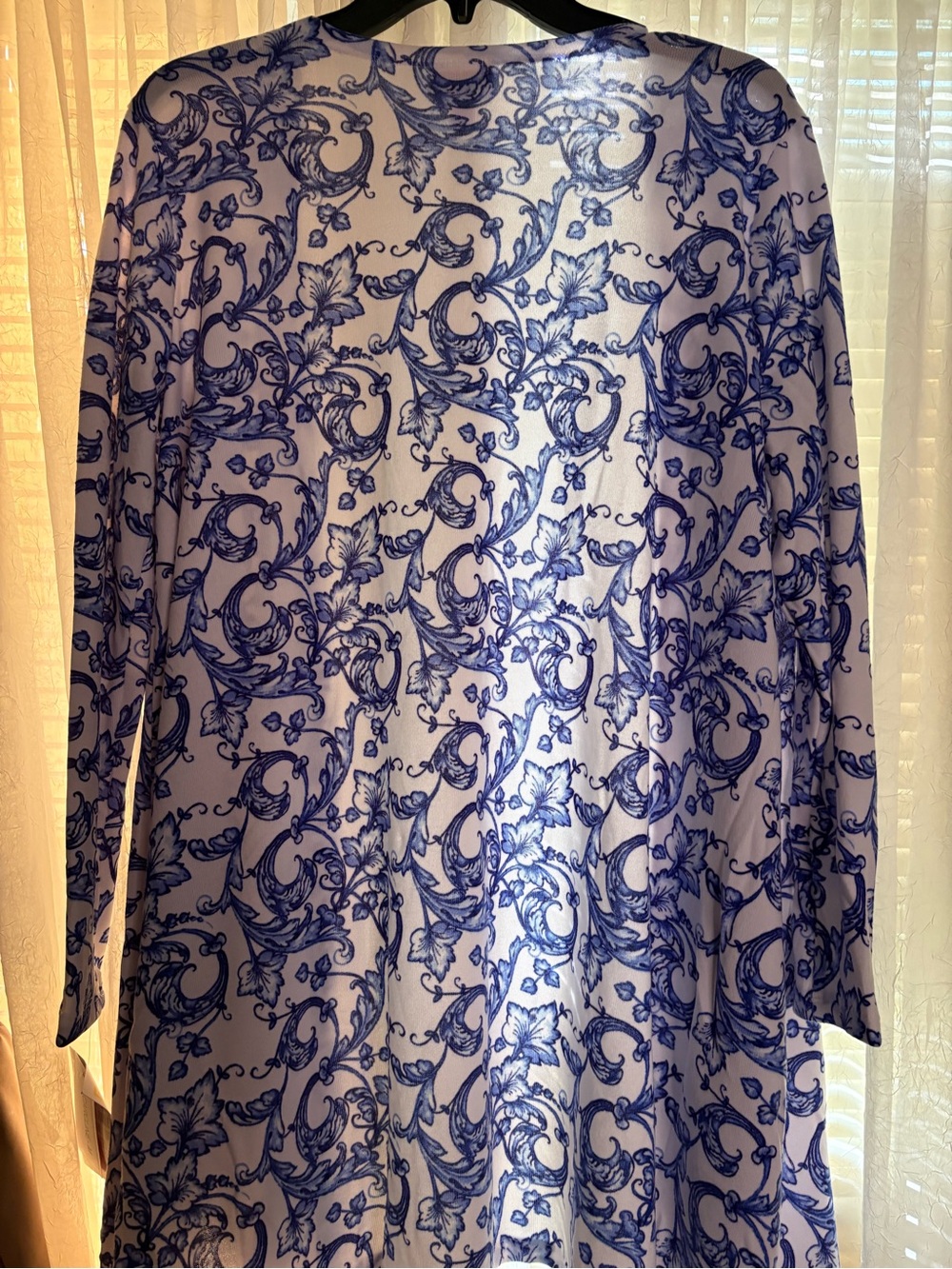 LuLaRoe Blue and White Floral Scroll Long Sleeve Top